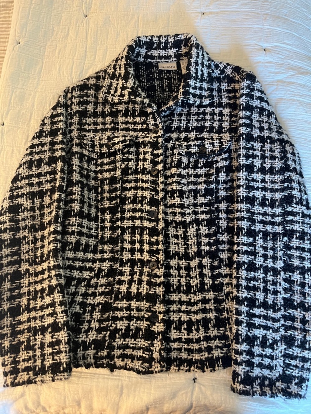 Chico's Black and White  Houndstooth Chic Boucle Tweed  Jacket